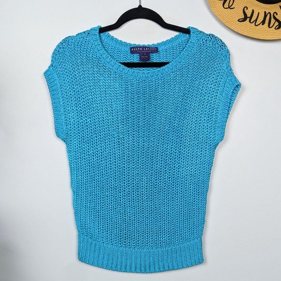 Ralph Lauren Collection Purple Label Open Knit Sleeveless Sweater S Turquoise - Picture 3 of 9